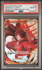 PSA10【ONE PIECE ST01-012】MONKEY D LUFFY OP05 1st Anniversary Signature Oda Japanese